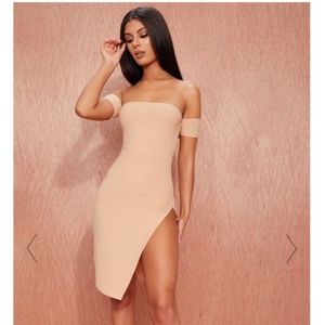 Sexy Nude Cuff Detail Split Side Midi Dress